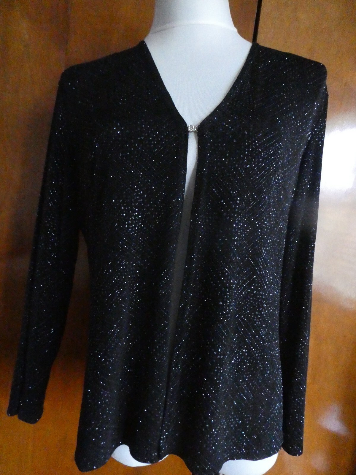 Vtg Onyx Nite Women Black Sparkles Glitter Long Sleeve Cardigan Made USA P/Large
