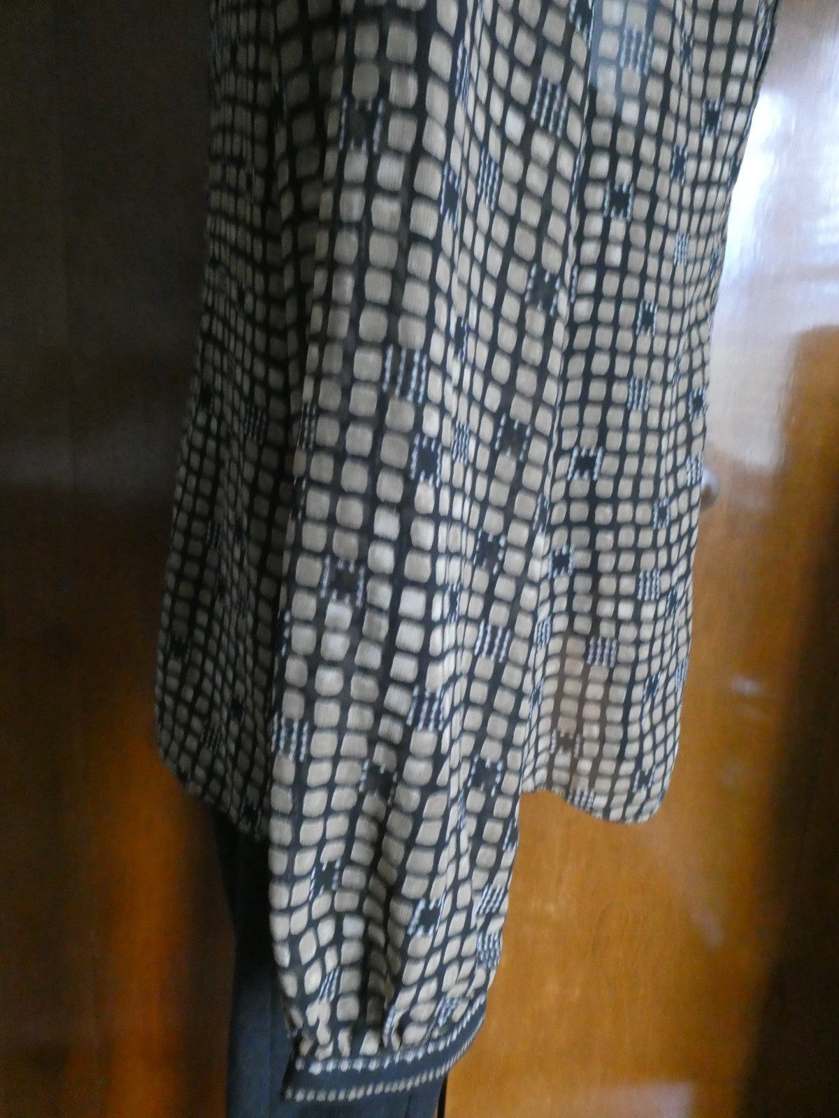 Sigrid Olsen Graphic Designer Blouse Women 12 Black Sheer Geometric Boho Top