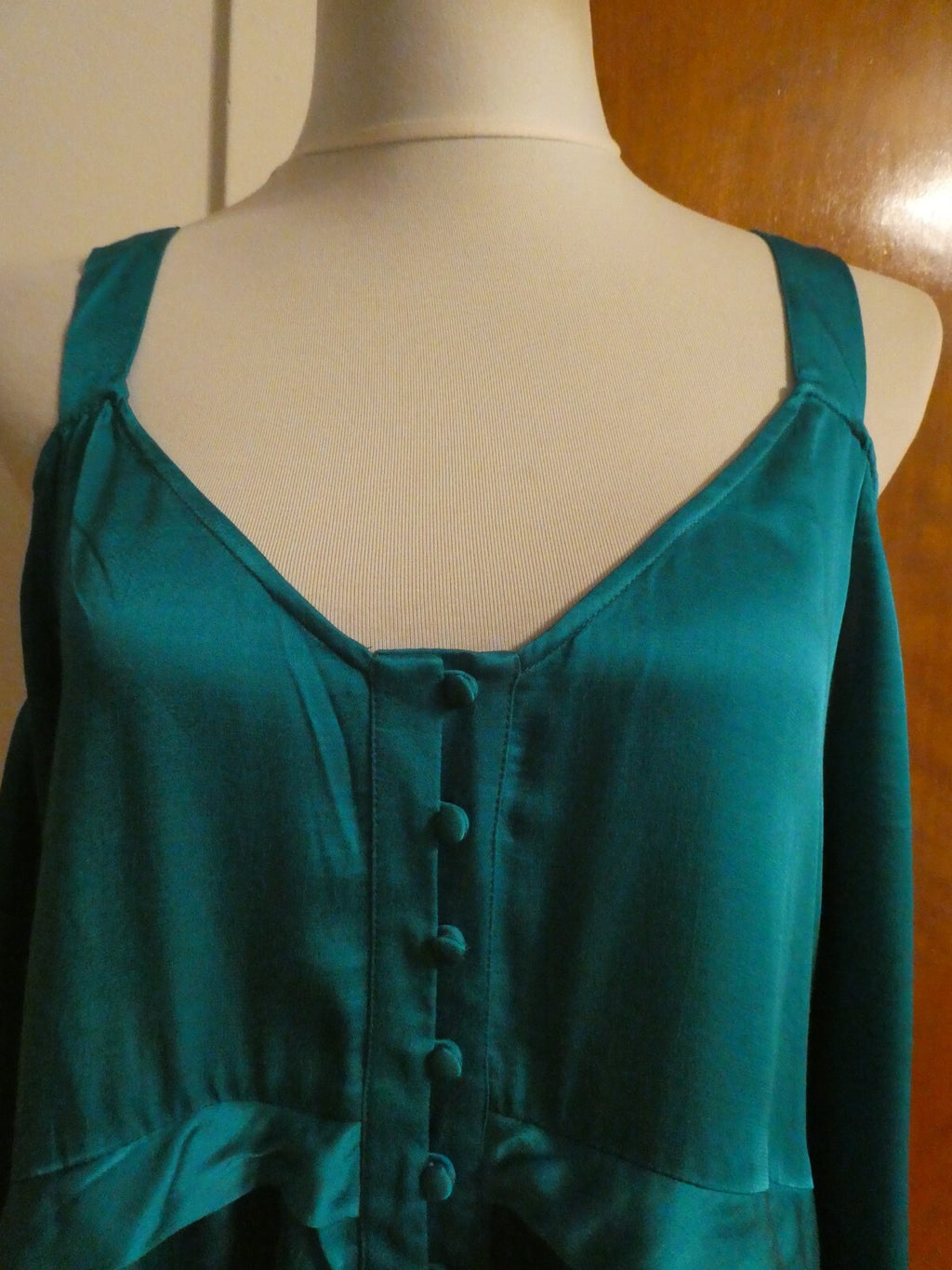 ANTHROPOLOGIE MAEVE Green Open Shoulder Blouse Top LP