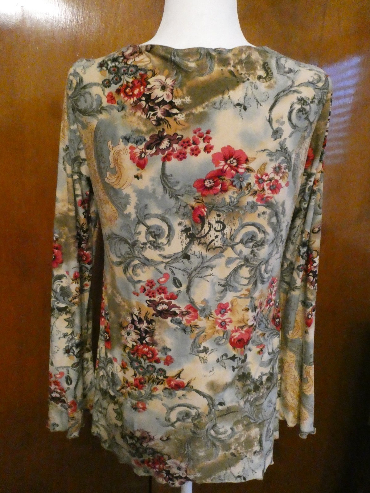 Motherhood Maternity Floral Twist Front Top Size Large Boho Long Sleeve Blouse