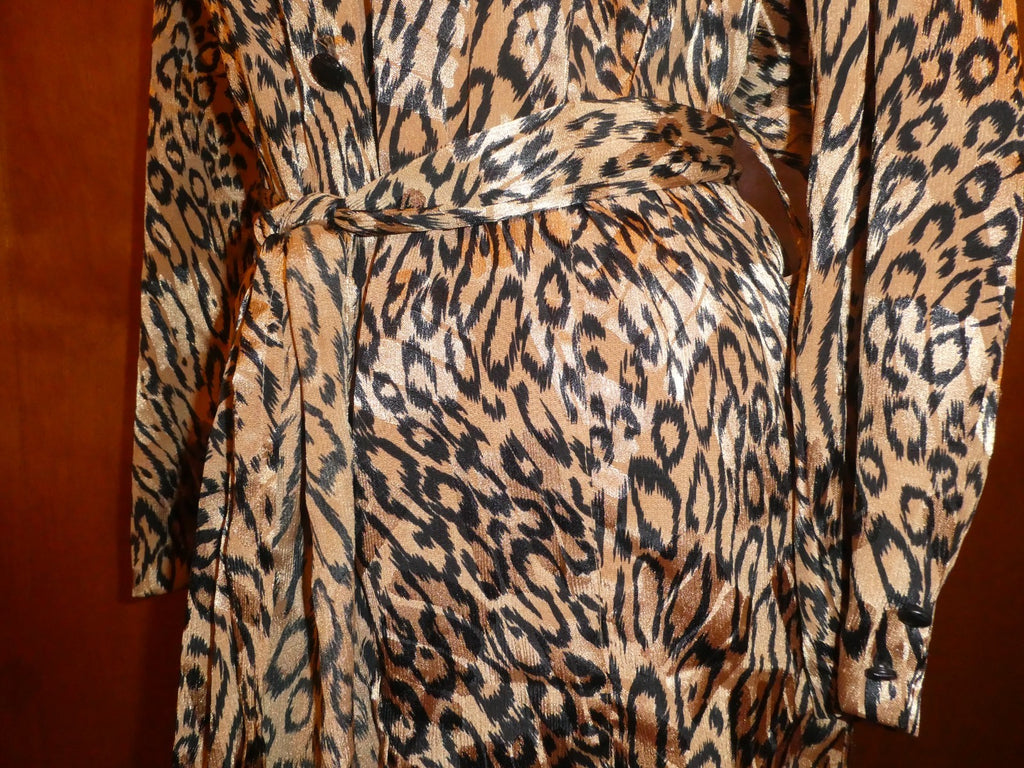 Vintage Baruch Women 2 Pc Suit Size 48 Leopard Jacket Black Pleated Lined Skirt