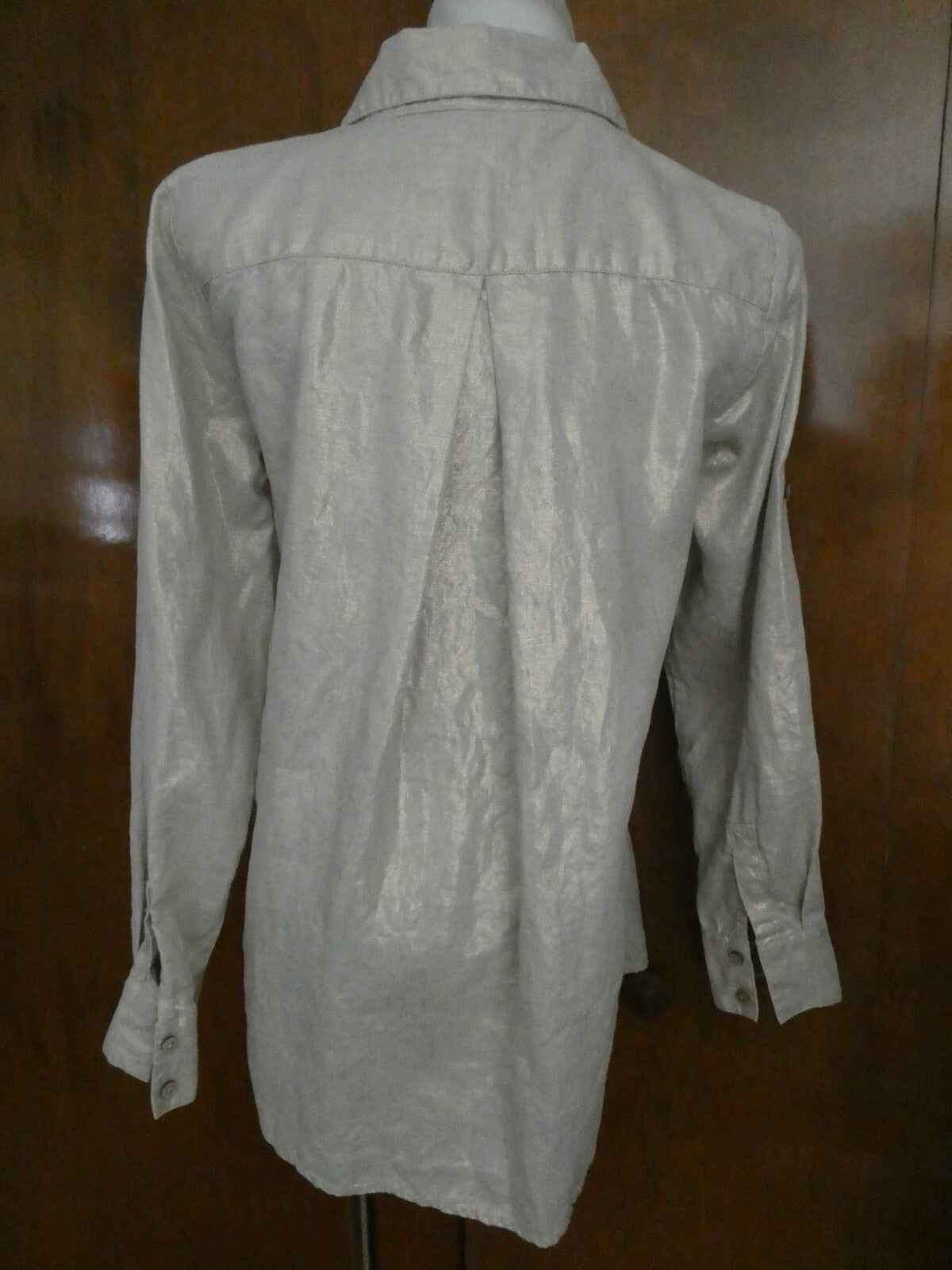 Kate Hill Woman LINEN Button-Down Shirt Top Glimmer Color Size Small