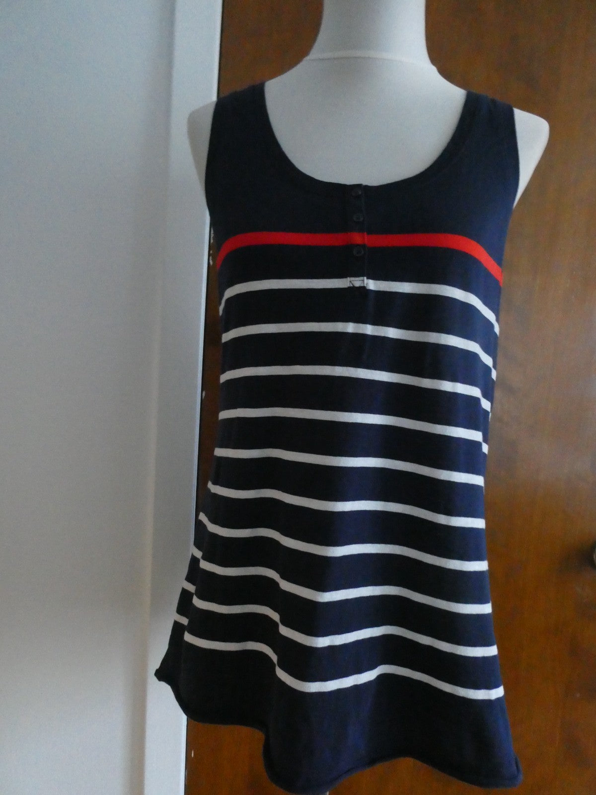 Gap Women’s Navy-Blue Striped Tank Top Red Stripe Sleeveless Cotton Large NWT