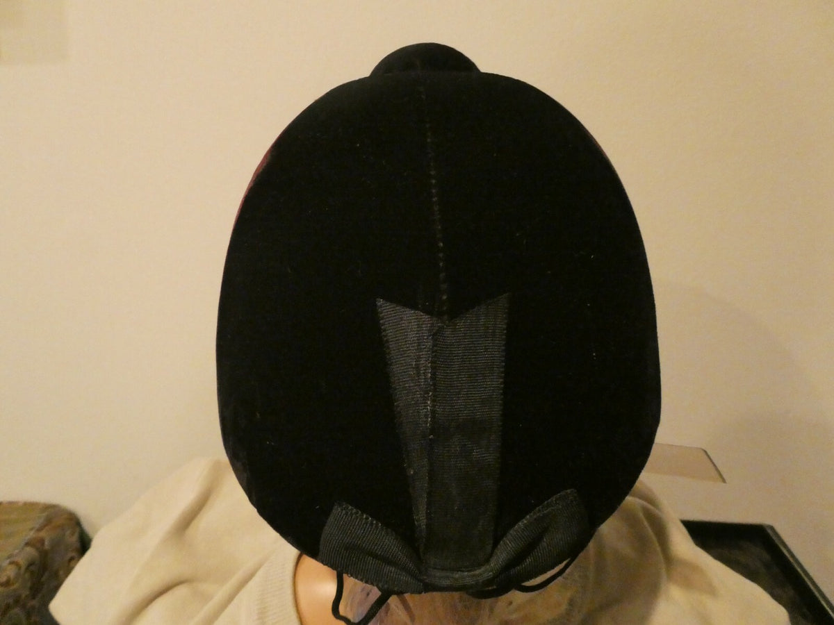 Ladies black/dark purple velvet riding helmet decorated bow at the back Small
