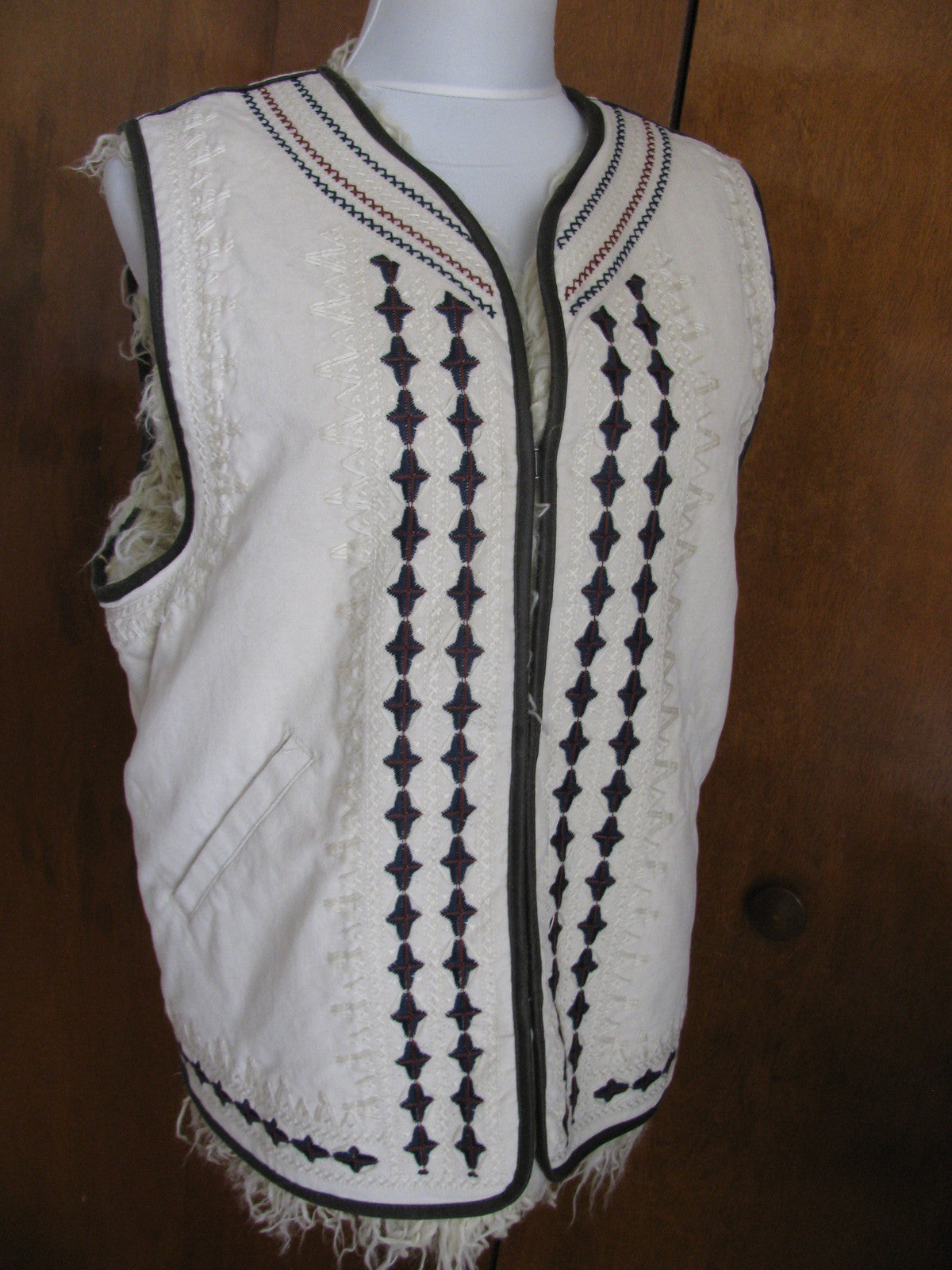 Free People Women's Almond Reversible Embroidered Faux Fur Vest Medium 