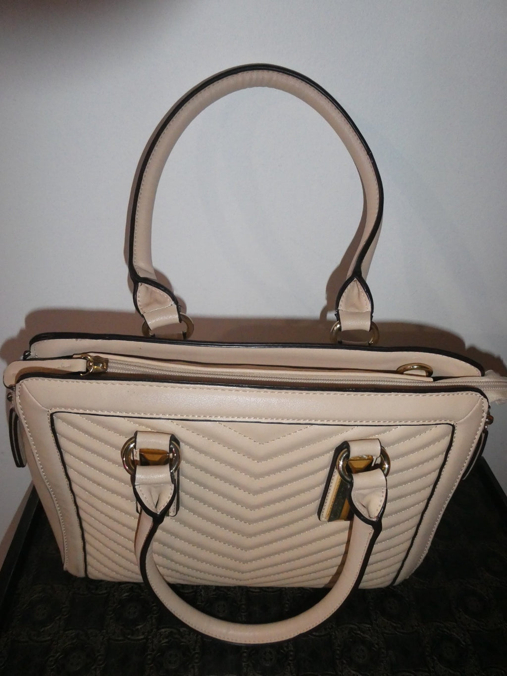 ALDO Women Quilted Taupe Satchel Purse Shoulder Handbag 14” x 10” x 7”