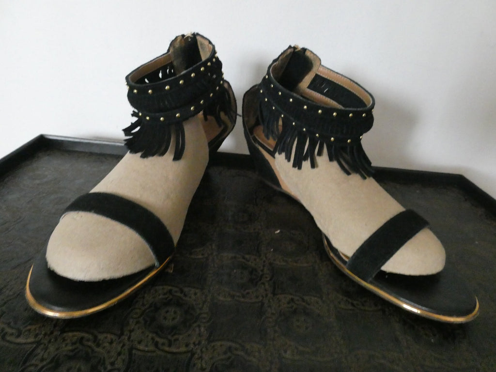 Report Signature Womens Black Wedge Heels Shoes Sandals Peep Toe Women's 8.5 WMS