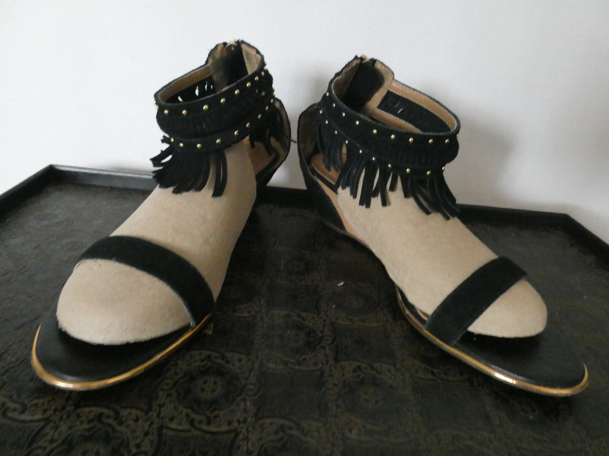 Report Signature Womens Black Wedge Heels Shoes Sandals Peep Toe Women's 8.5 WMS