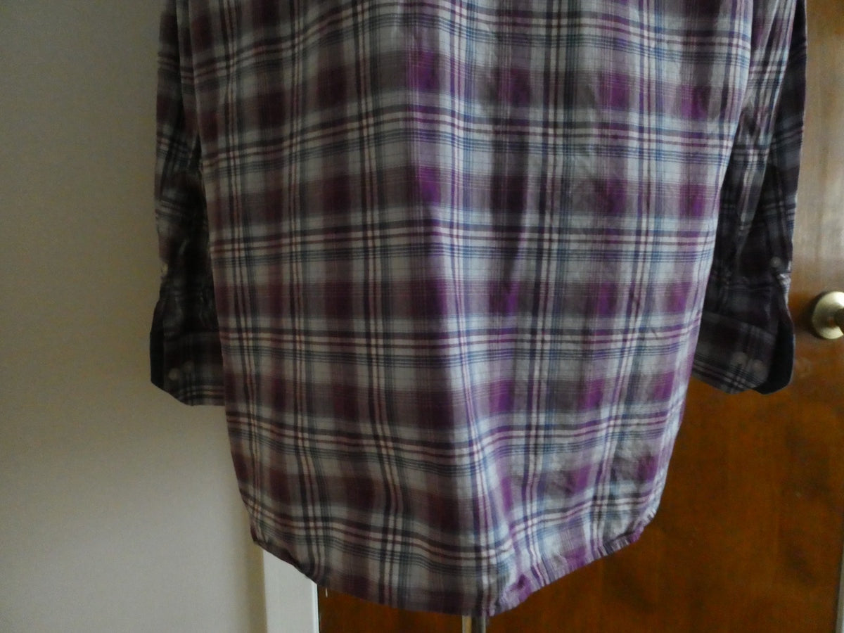 TAILORBYRD Collection Men's 2XL Purple Plaid Button Front Shirt 100% Cotton