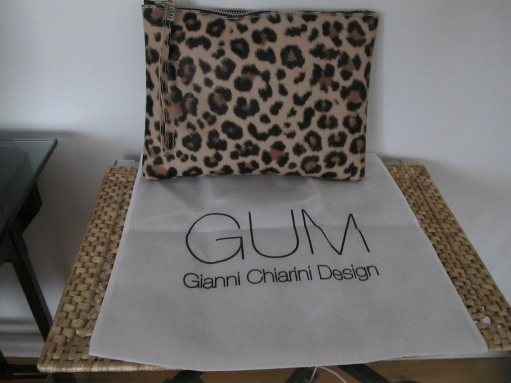 Gianni Chiarini Italy GUM animal printed clutch beige and black 11.5”x9”x1”
