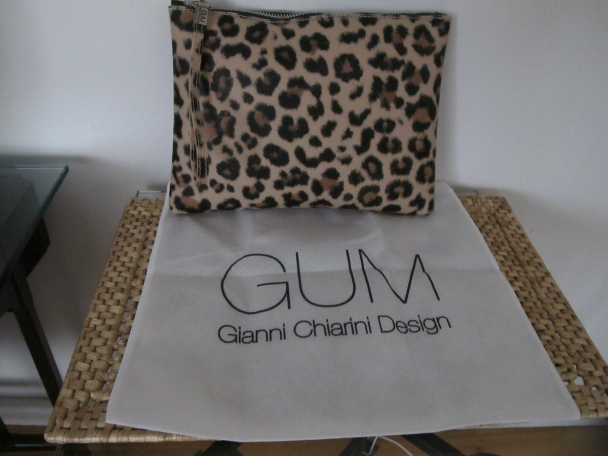 Gianni Chiarini Italy GUM animal printed clutch beige and black 11.5”x9”x1”