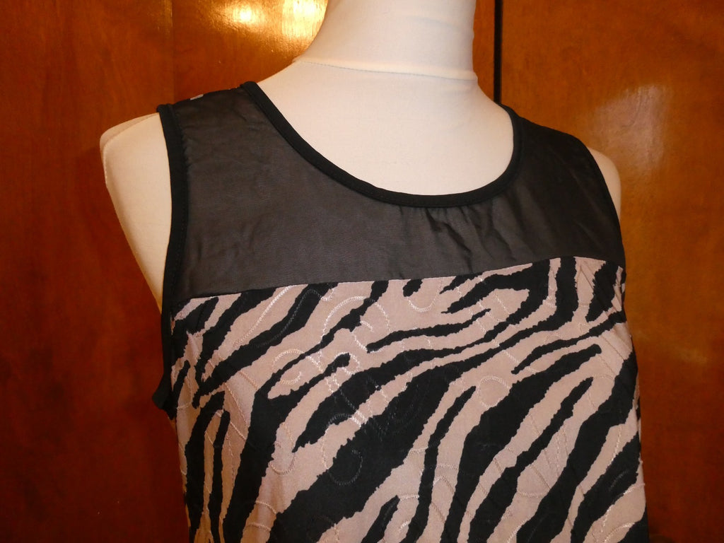 Roz & Ali Women’s MP Zebra Animal Print Sleeveless Layered Top Black Beige USA