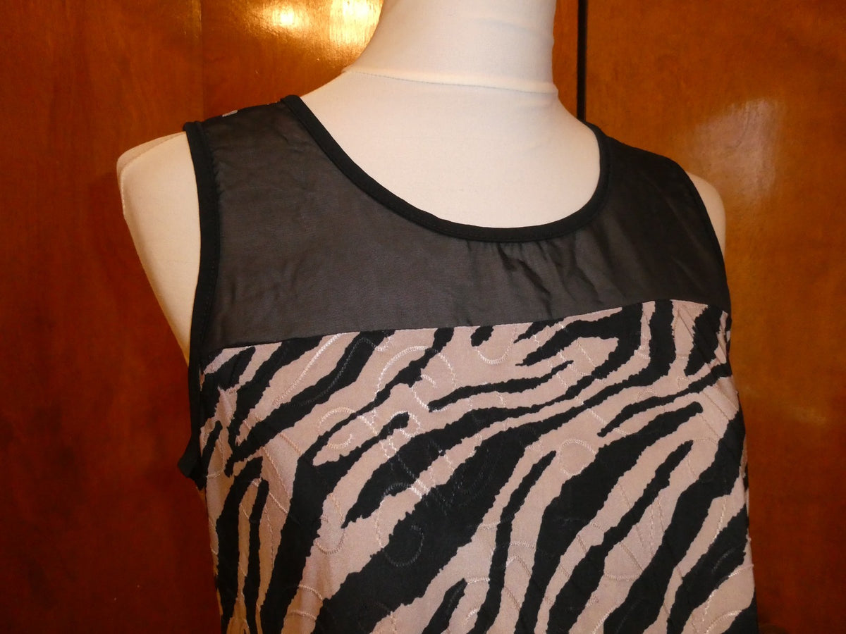 Roz & Ali Women’s MP Zebra Animal Print Sleeveless Layered Top Black Beige USA