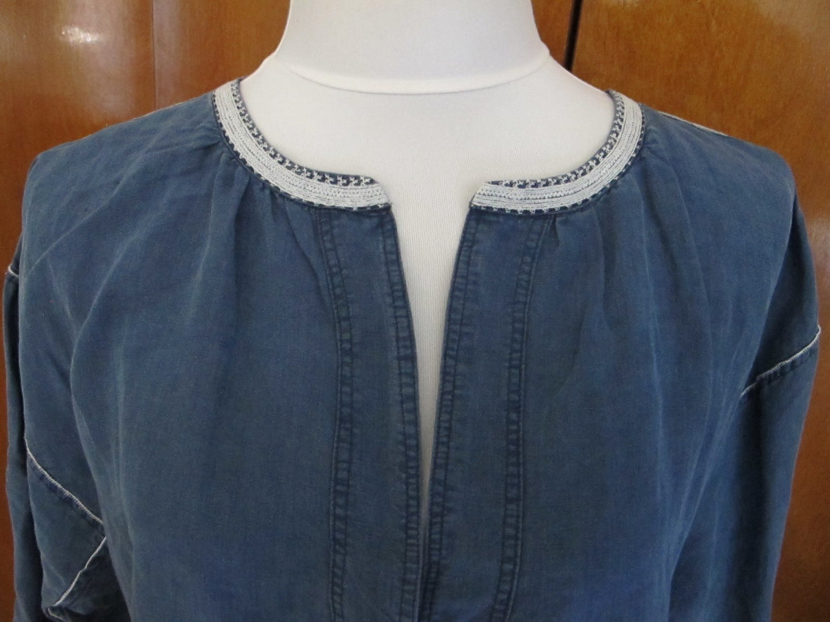 Polo Ralph Lauren women’s linen blue bohemian detailed top 