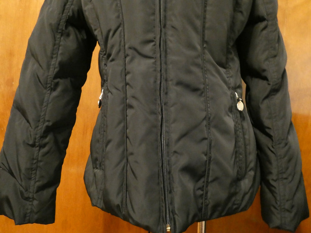 Calvin Klein Womens Duck Down Waterfowl Feathers Black Winter Hooded Coat Medium