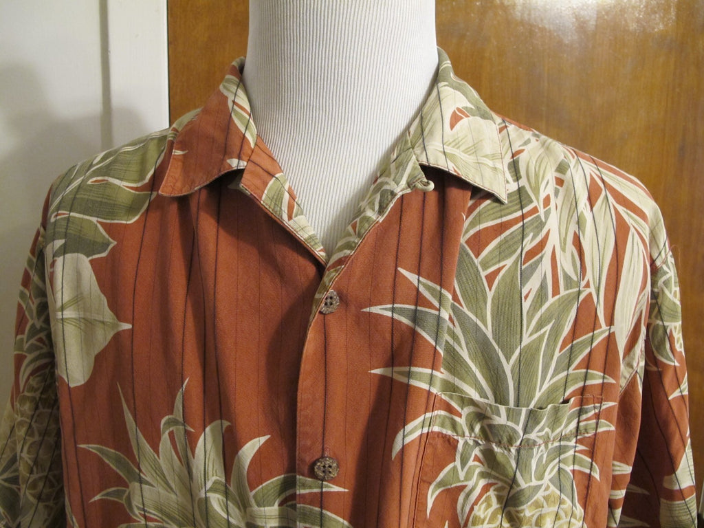 Tommy Bahama Men's Pre-Owned Silk Multi Color Pineapple Print Brown Shirt Large 
