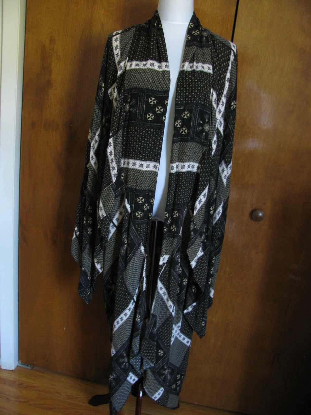 Free People Women's Black Combo Rayon Twilight Long Front Cardigan XS/S new
