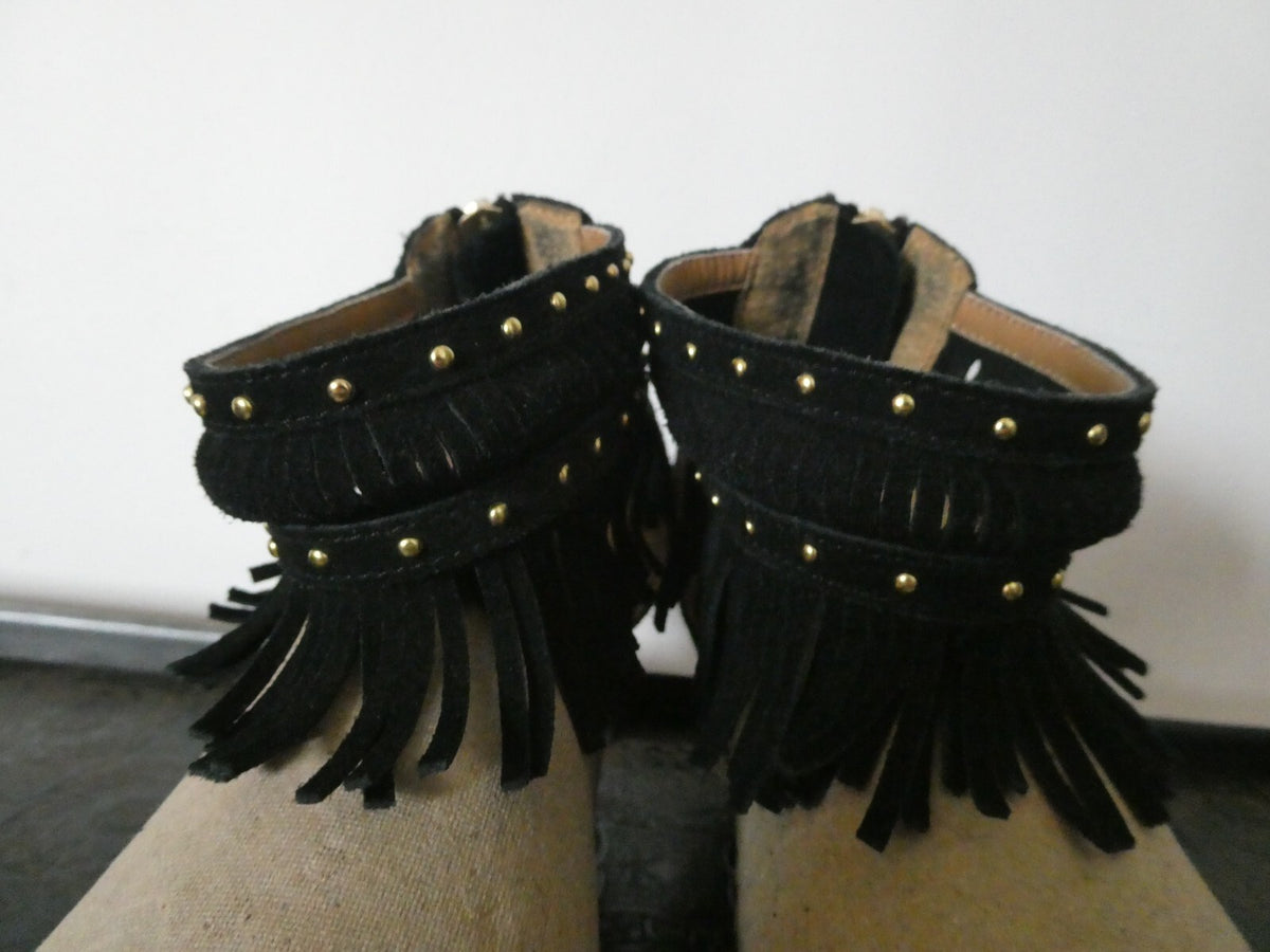 Report Signature Womens Black Wedge Heels Shoes Sandals Peep Toe Women's 8.5 WMS