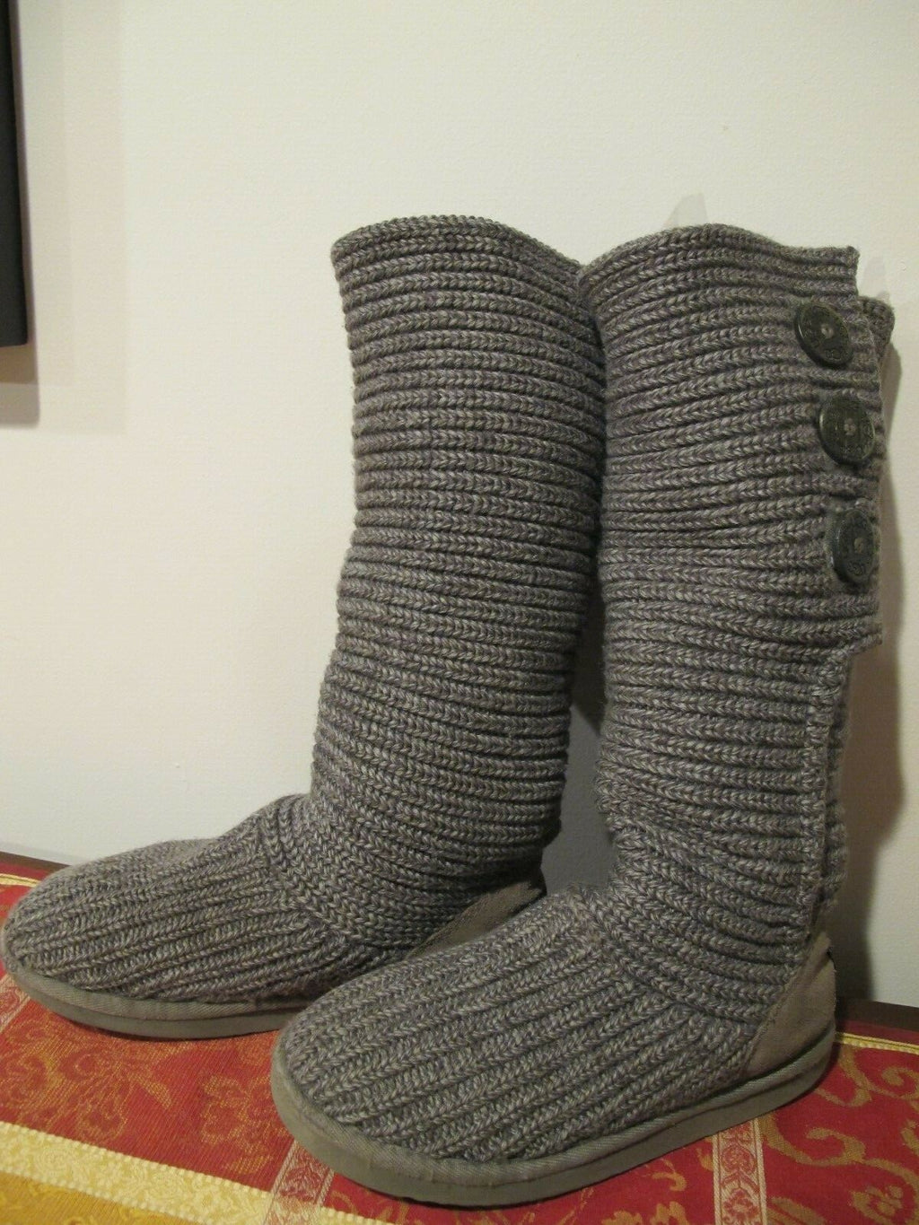 UGG women's gray fabric woven tall winter boots pre owned size 7