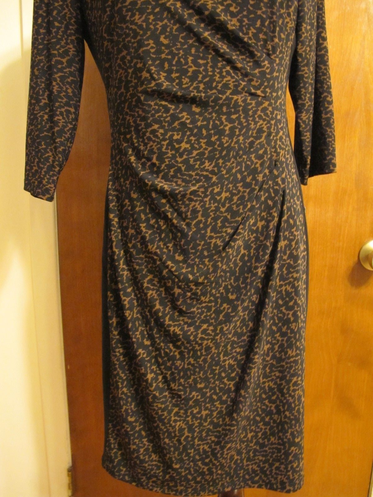 Ralph Lauren women's brown 3/4 sleeves black gathered dress