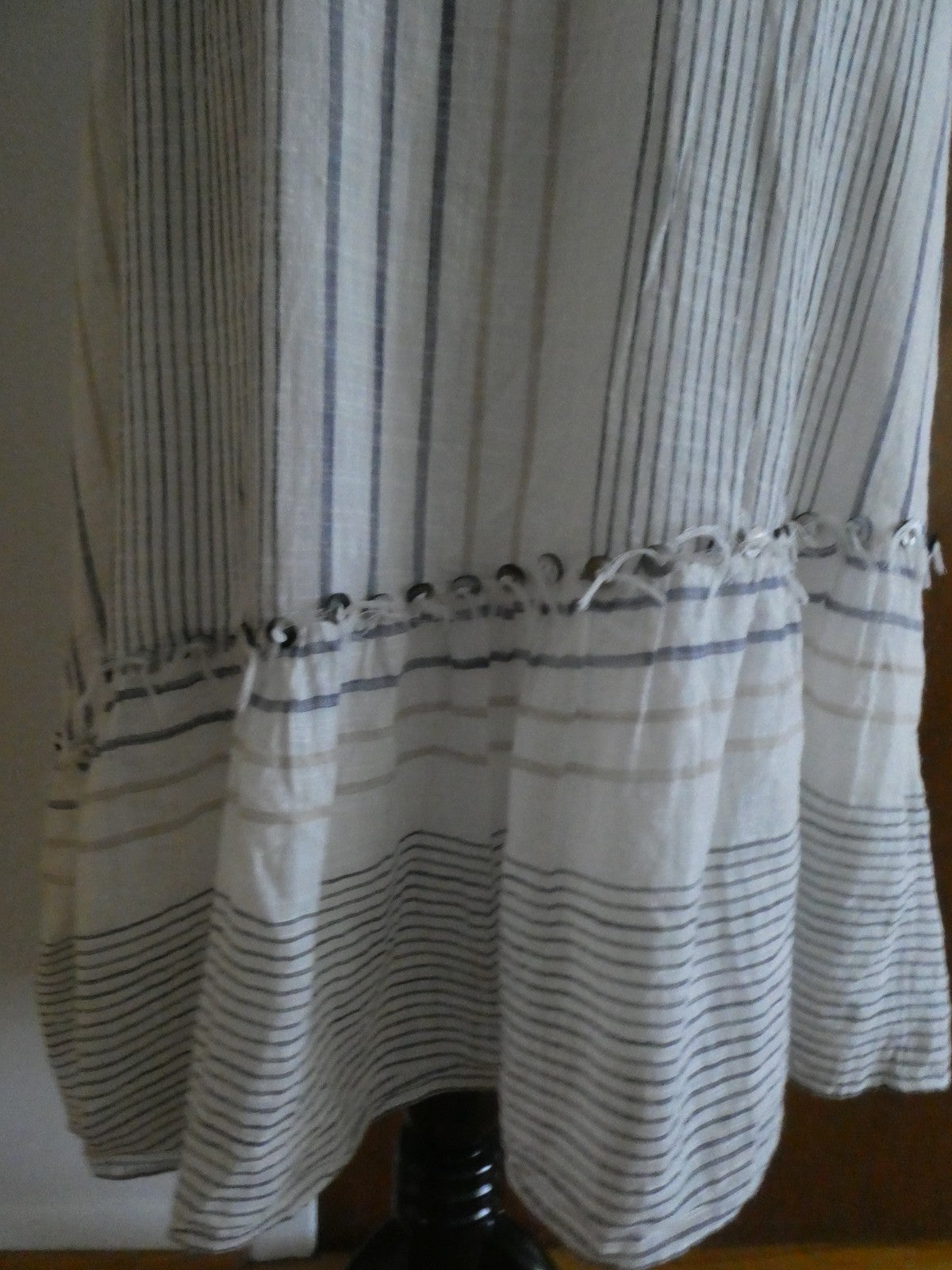 Anthropologie Maeve XL Striped Tie Shoulder Lined Cotton Dress White Blue NWT