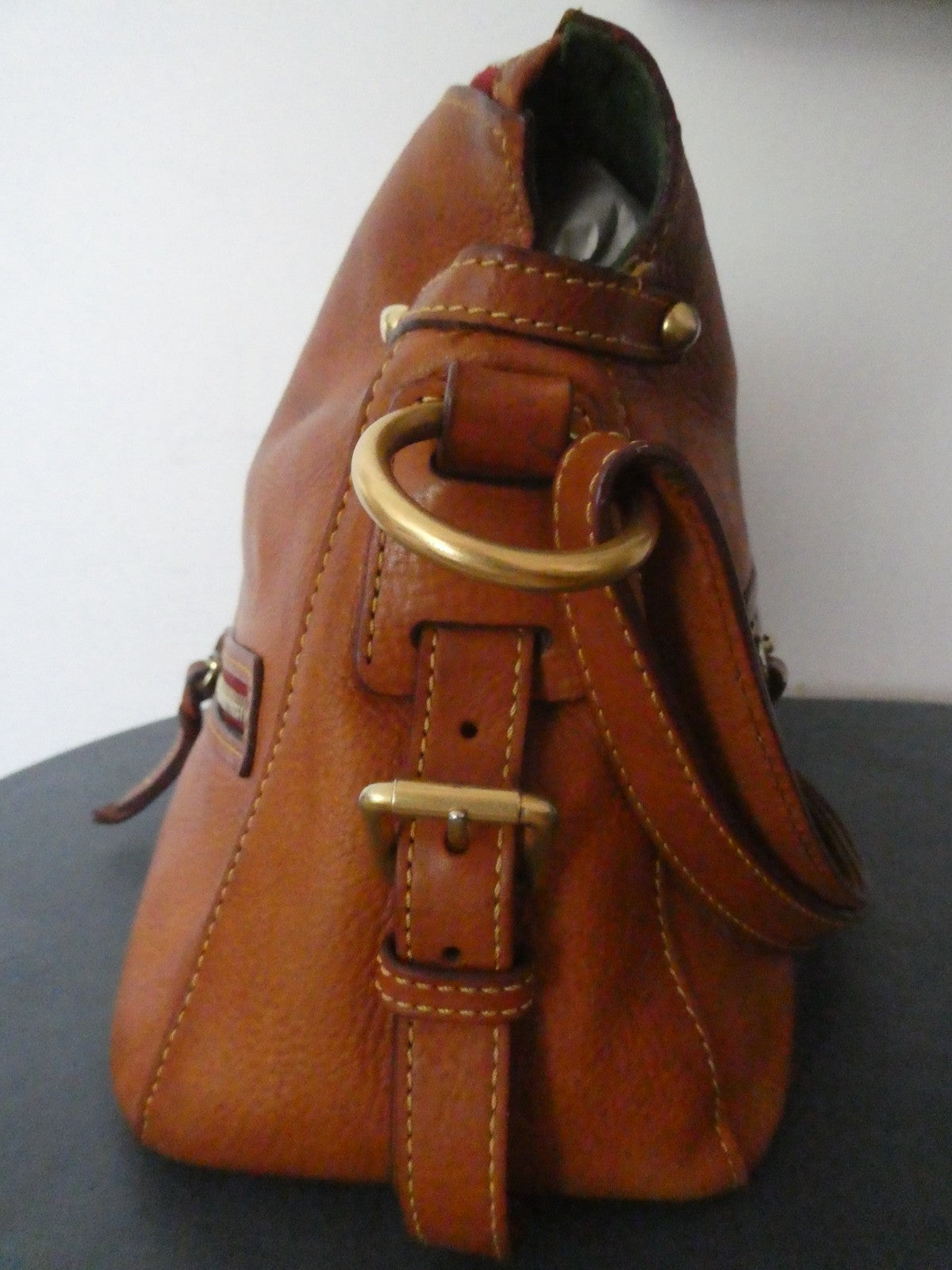 Vintage Dooney & Bourke AWL British Tan Leather Large Hobo Shoulder Bag USA