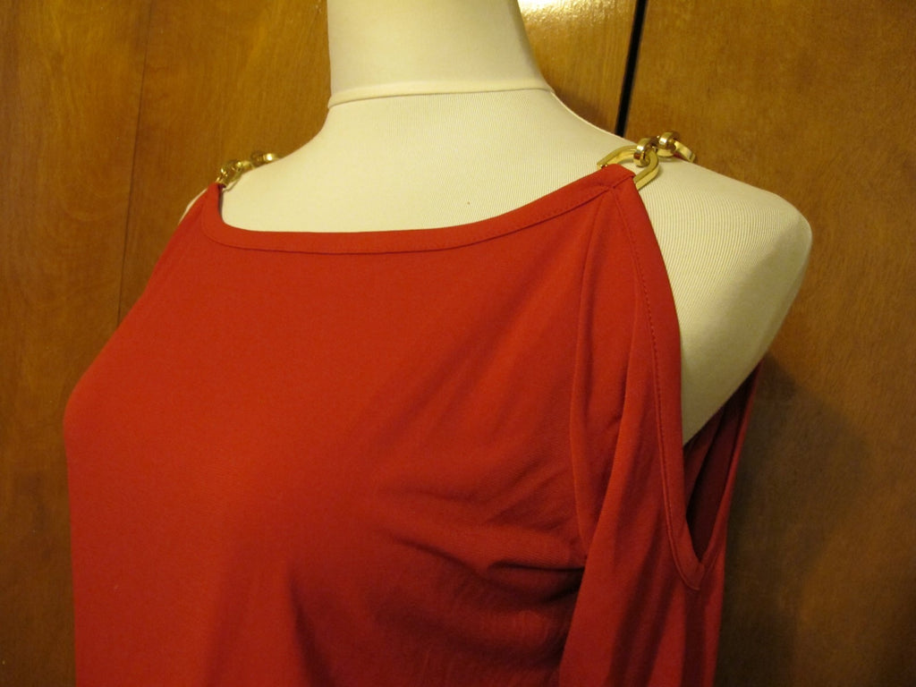 Michael Kors women’s red chain trim gold shoulder top New