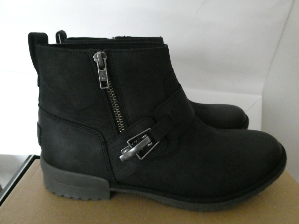 UGG Cheyne Women’s Waterproof Leather Sheepskin Black Buckle Ankle Boots 9.5, 11