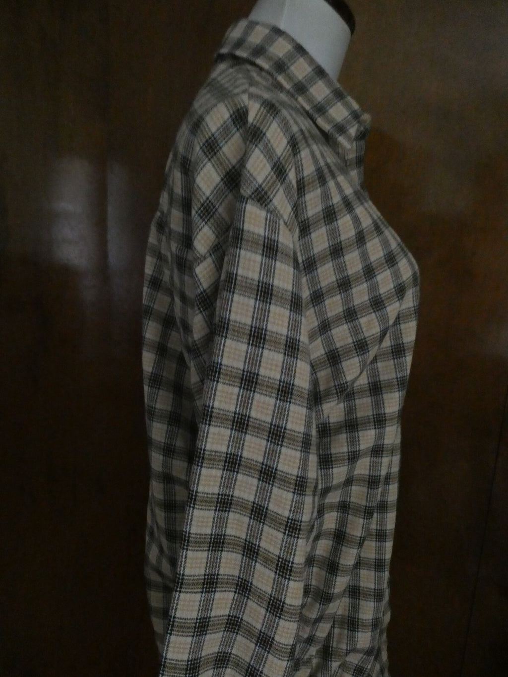 PRETTYLITTLETHING Shirt Dress Beige Check Oversized Detail Size 6