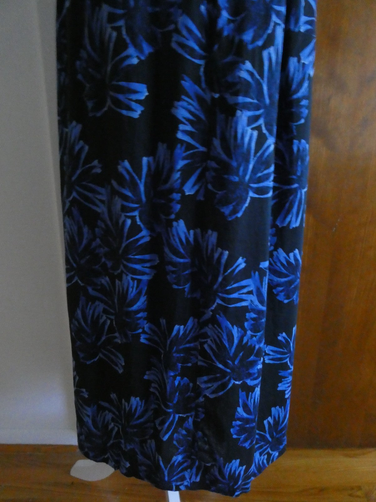  Who What Wear Dress XL Black Blue Floral Ruffle Puff Sleeve Button Front Cotton