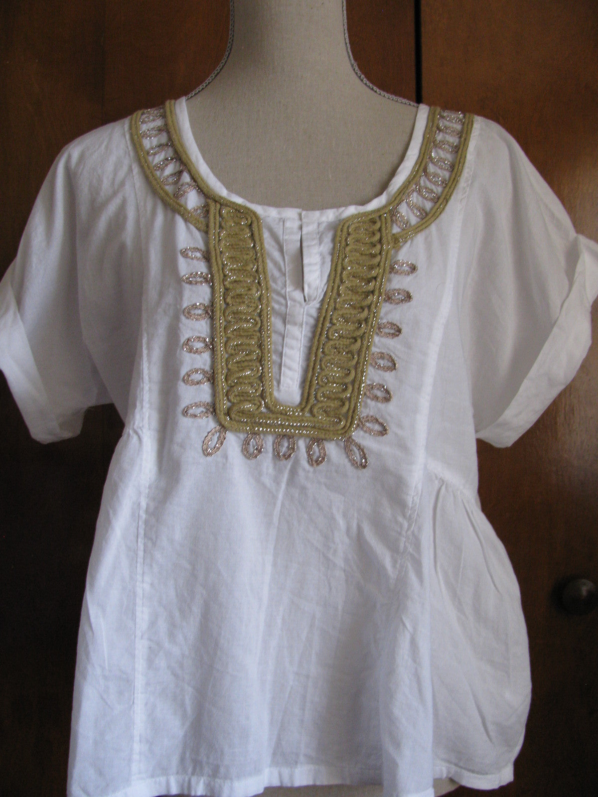Calvin Klein Jeans women's white cotton trimmed lurex top Size Medium NWT