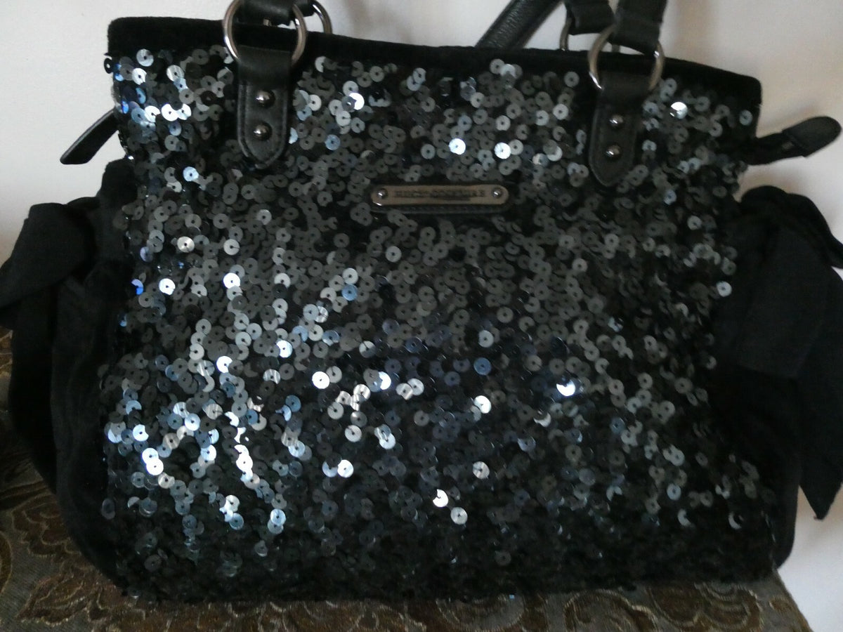 Juicy Couture Evening Black Velvet Leather Shoulder Handbag Purse USA