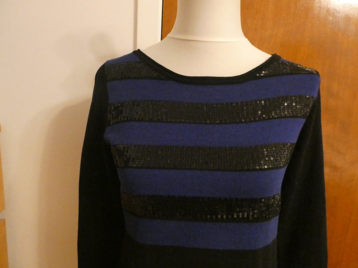 Style & Co Women Black Purple Striped Embellishment Sequins Sweater Dress Small