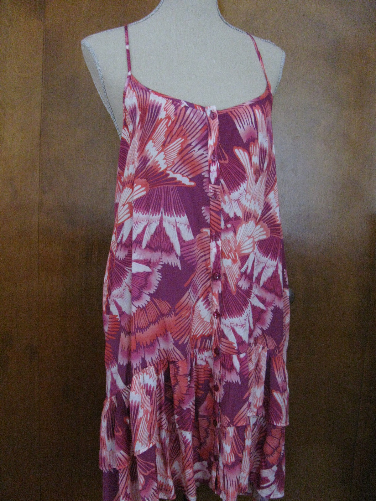Free People women's raspberry peacock print sheer dress Medium 