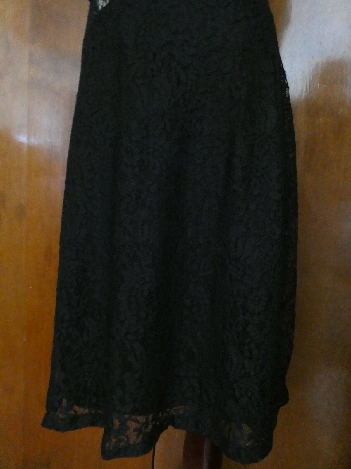 Ralph Lauren women's black lined fabric lace crafted evening dress New