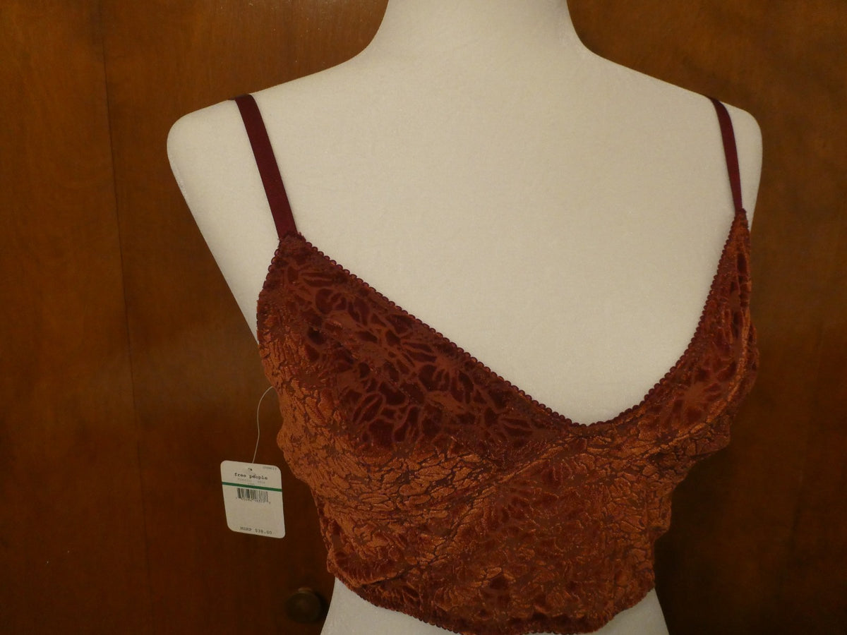 Free People Women Bralette Trust Floral Velour Adjustable Straps Bra Size Large