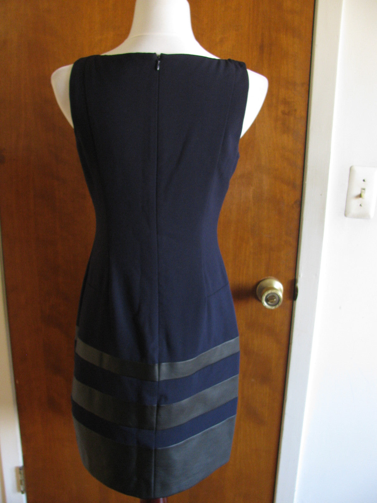Ralph Lauren women's navy black  faux leather insert detailed NWT dress sz 6 