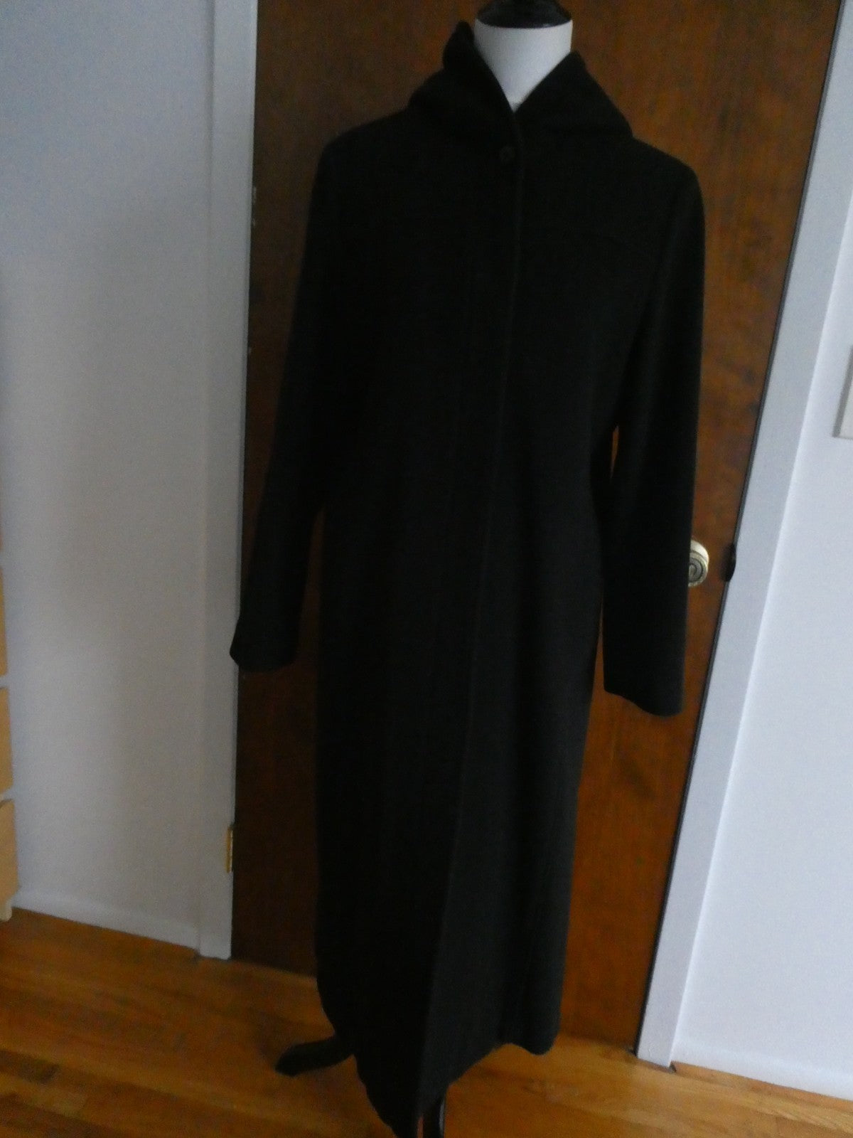 Jason Kole women 100% wool black long hood detailed jacket coat size 8