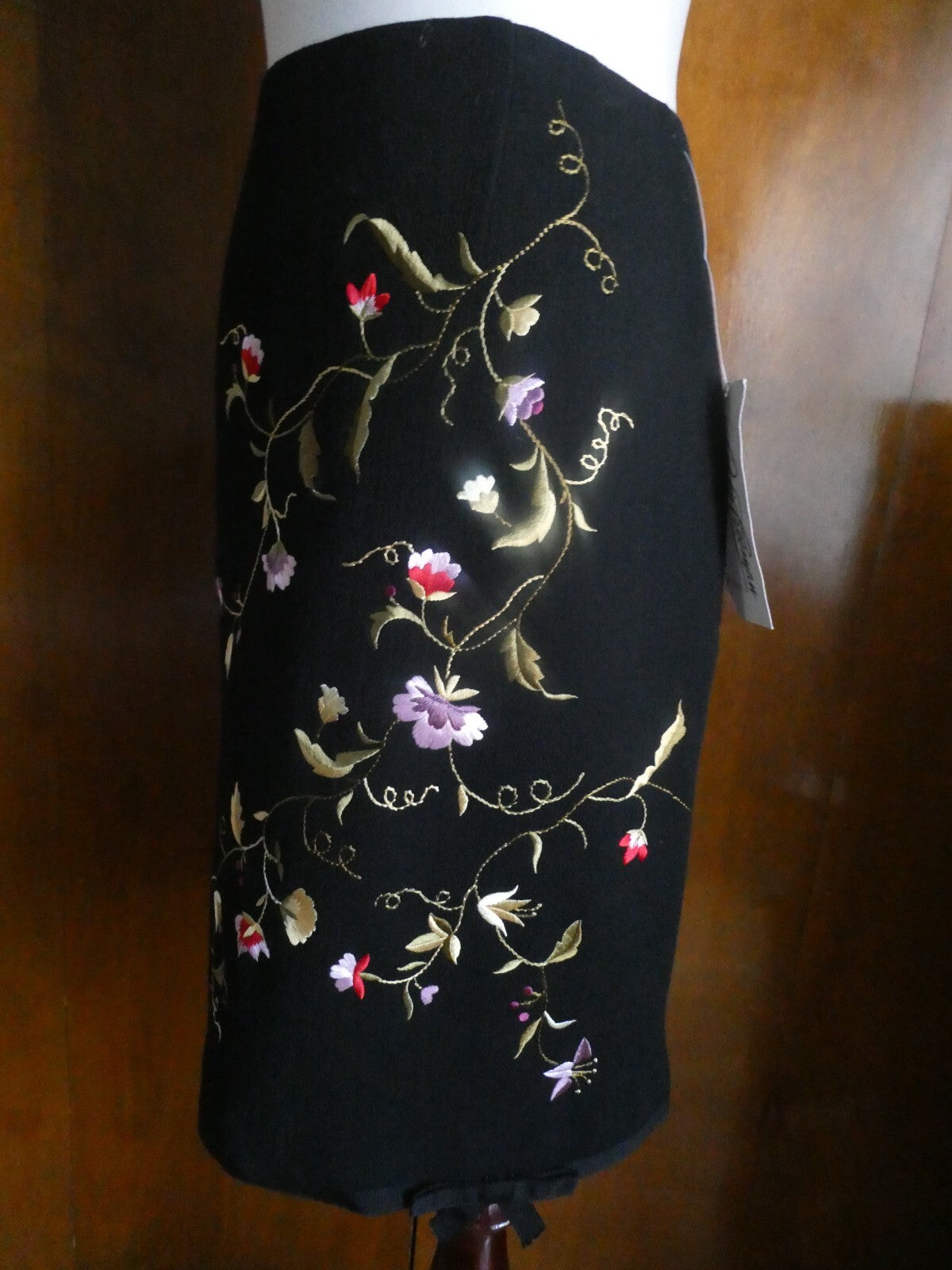 Rickie Freeman for Teri Join women's black embroidered wool lined skirt size 10 