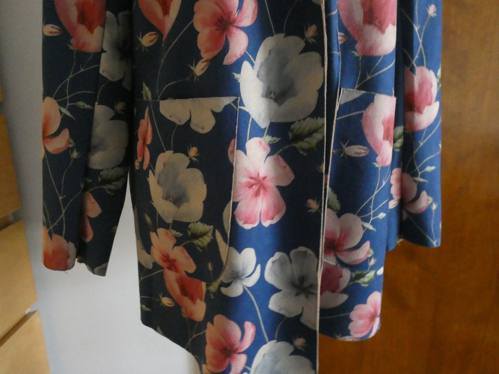 Solitaire Women's Small Floral Blazer Blue Pink Open Front Polyester Jacket