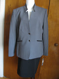 Tahari Asl Women's Gray With Black Insert Faux Leather Collar Skirt Suit 16P New