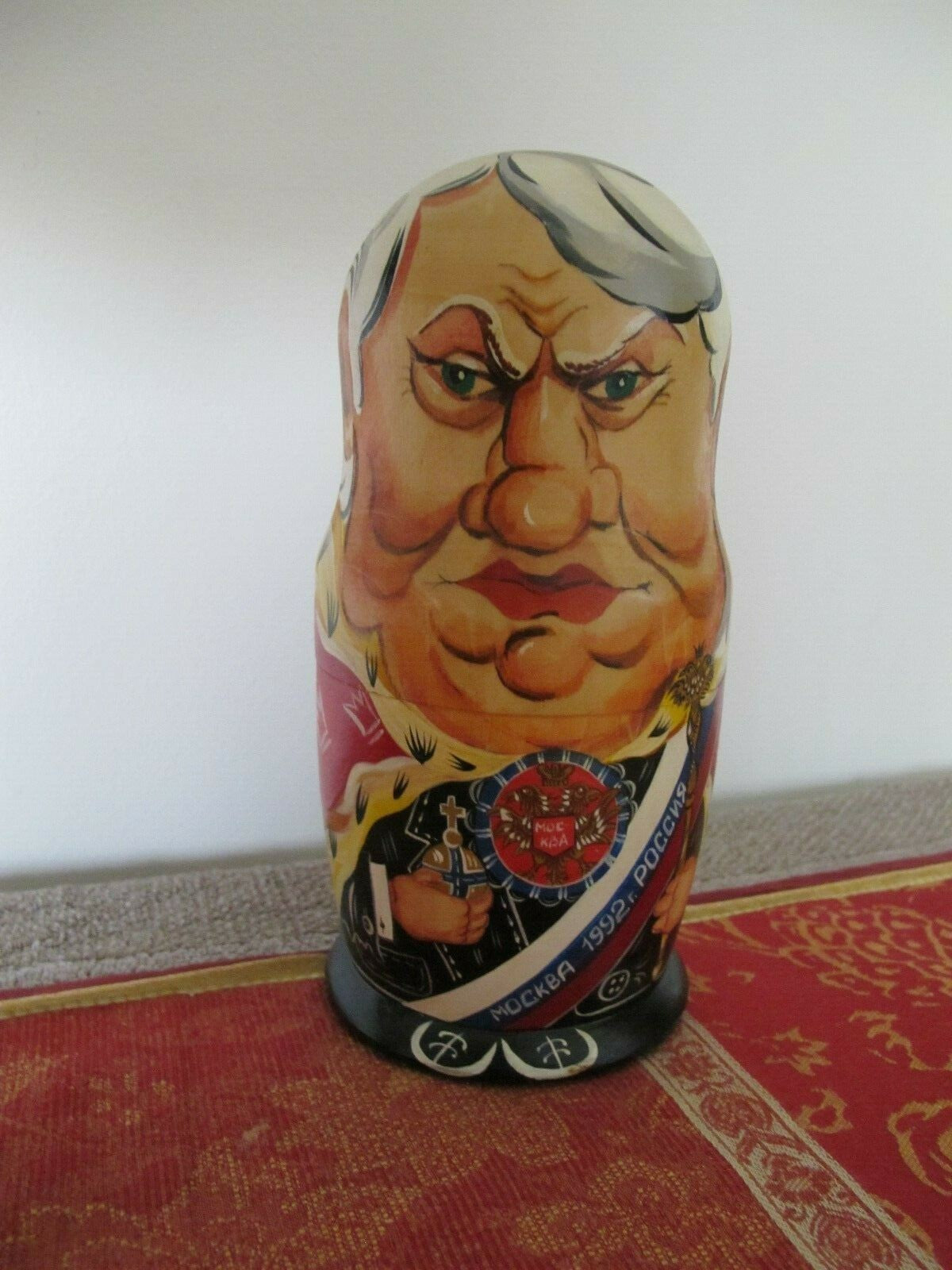 Russian Soviet Presidents Yeltsin Gorbachev Brezhnev Wooden Matreshka Doll 
