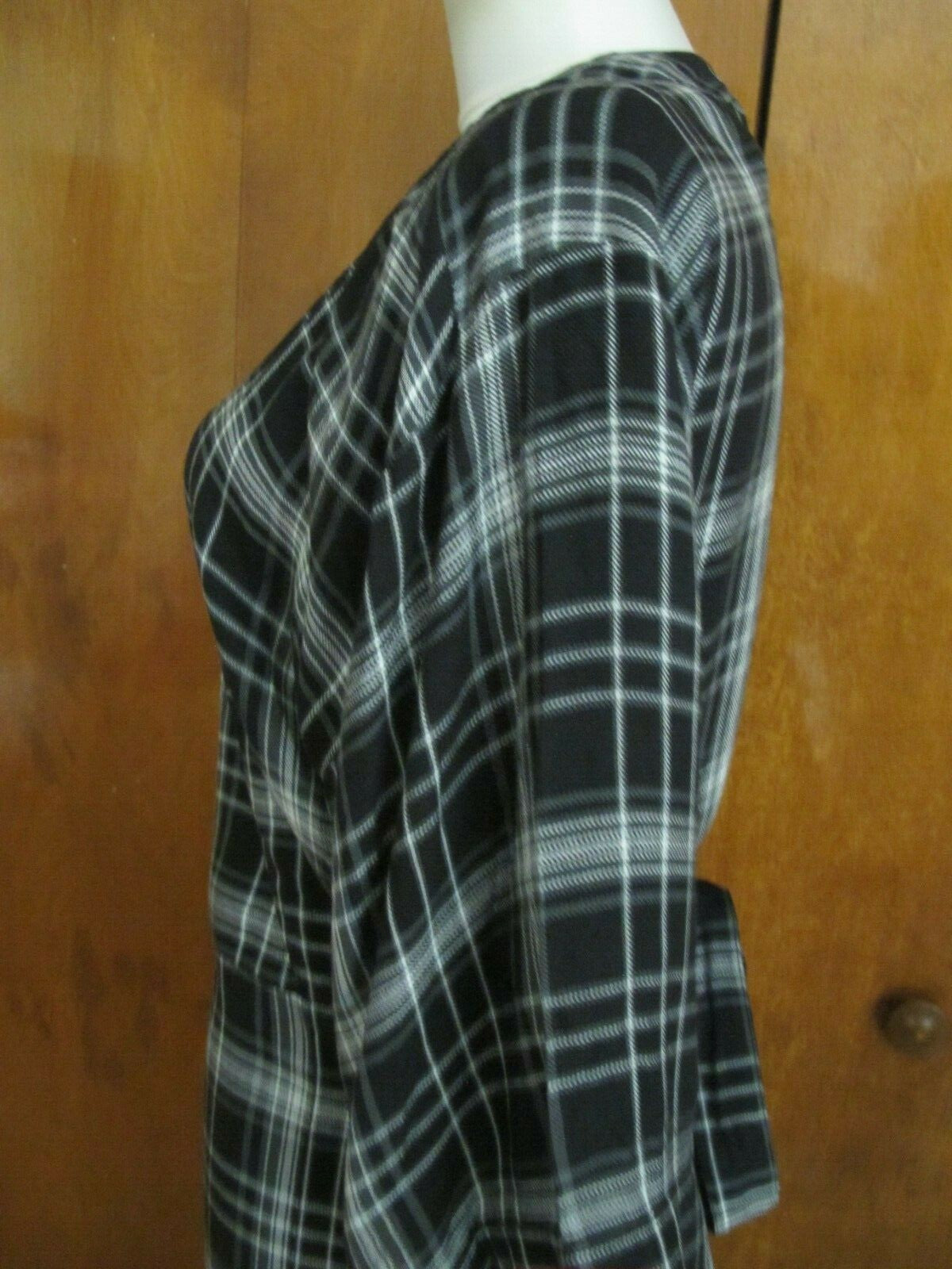 Gap Women's Black Plaid 3/4 Sleeves Tie-Waist Midi Wrap Dress Tall Large 