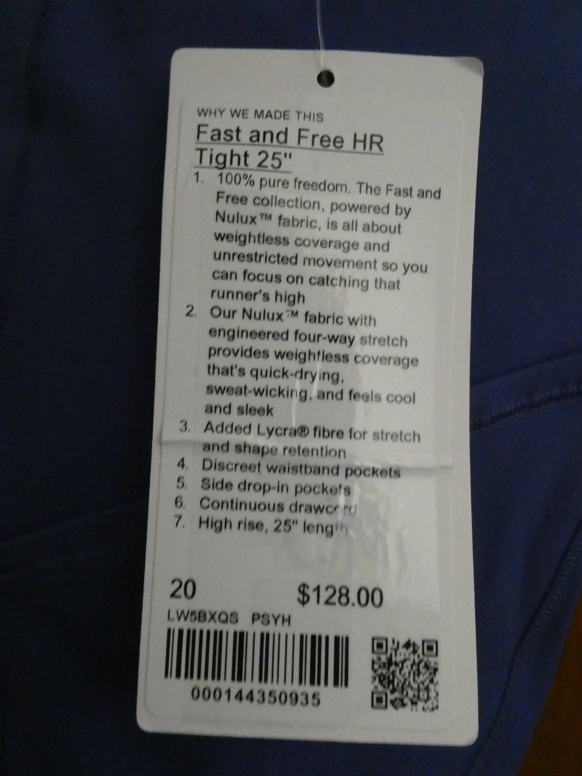 Lululemon Women’s Fast Free HR Tight Legging 25” Blue PSYH Size 20