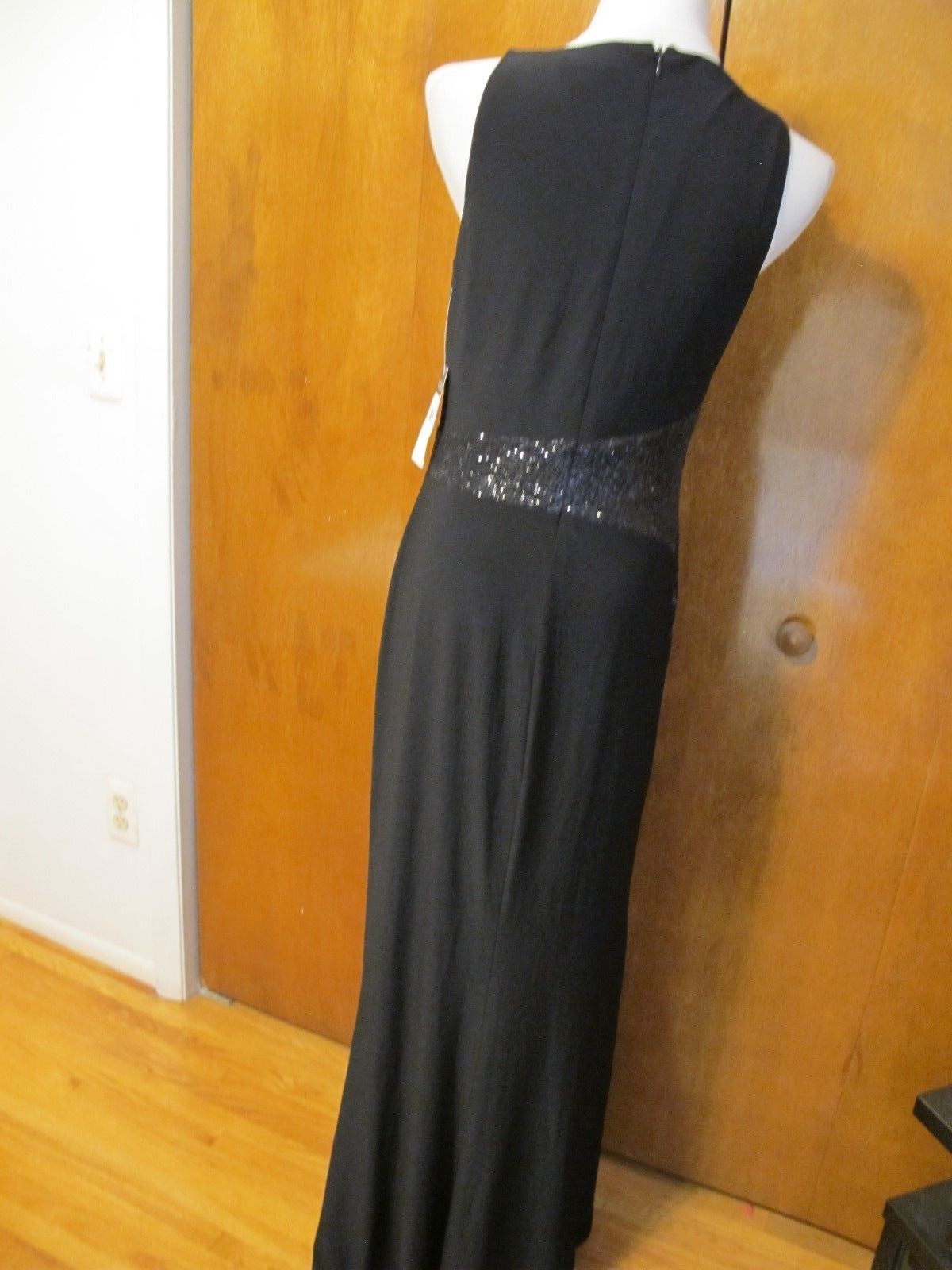 Ralph Lauren women's black shine maxi evening detailed A-line dress size 10 new