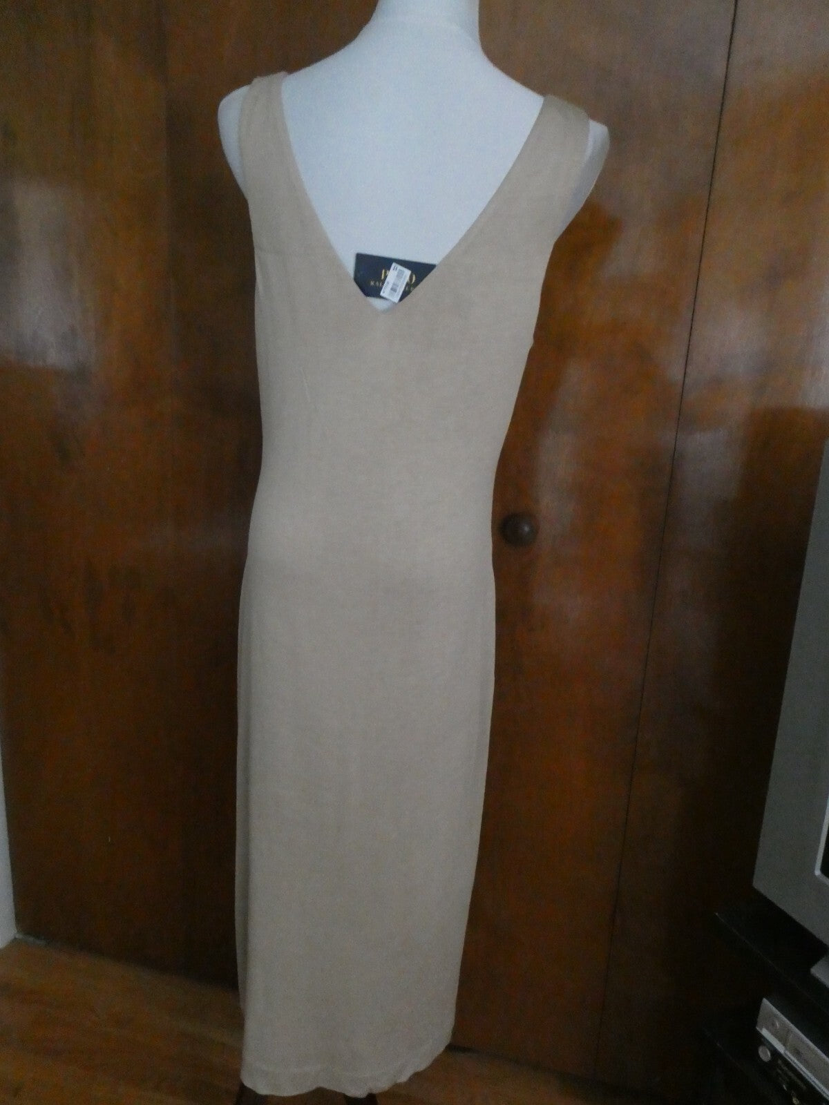 Polo Ralph Lauren women's 100% viscose lined beige tan dress size Large