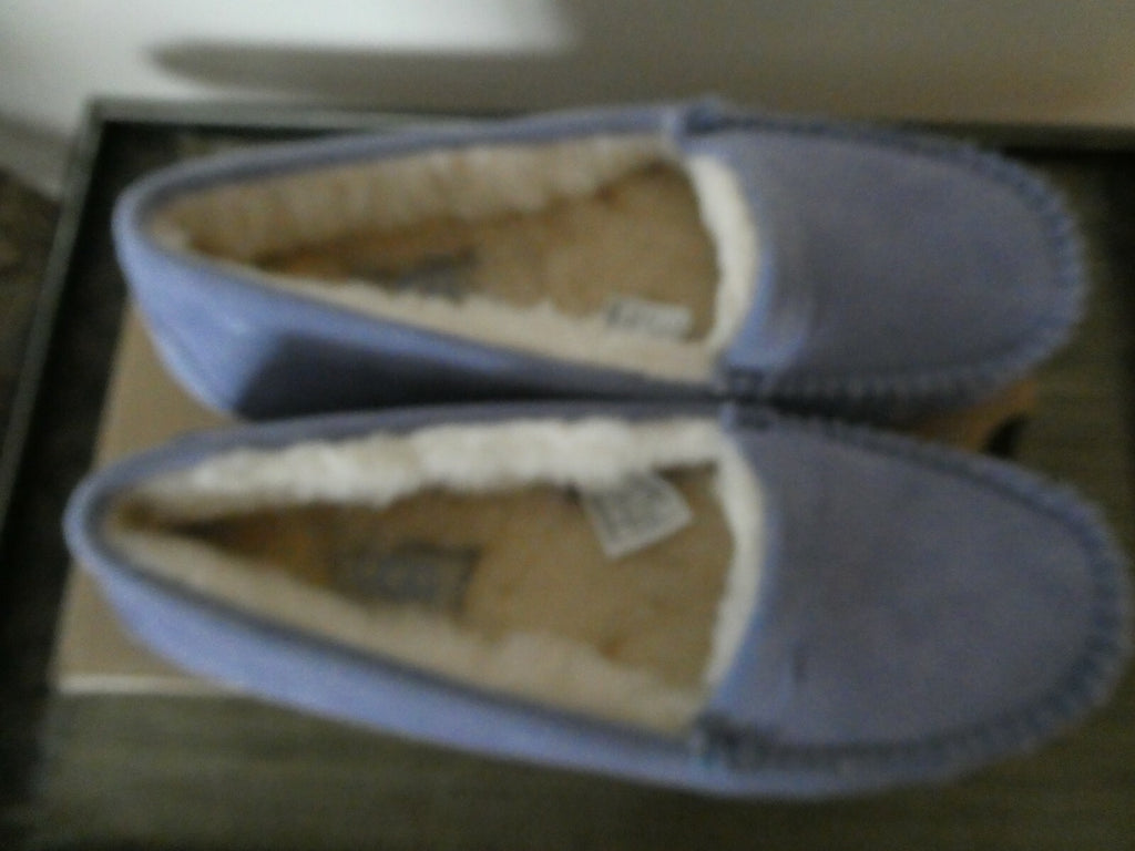 UGG Scalloped Moc Women Blue WLD Authentic Winter Suede Fur Moccasin Slipper 5,6