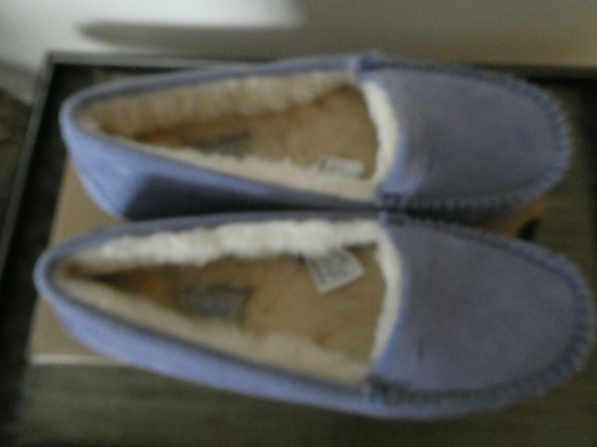 UGG Scalloped Moc Women Blue WLD Authentic Winter Suede Fur Moccasin Slipper 5,6