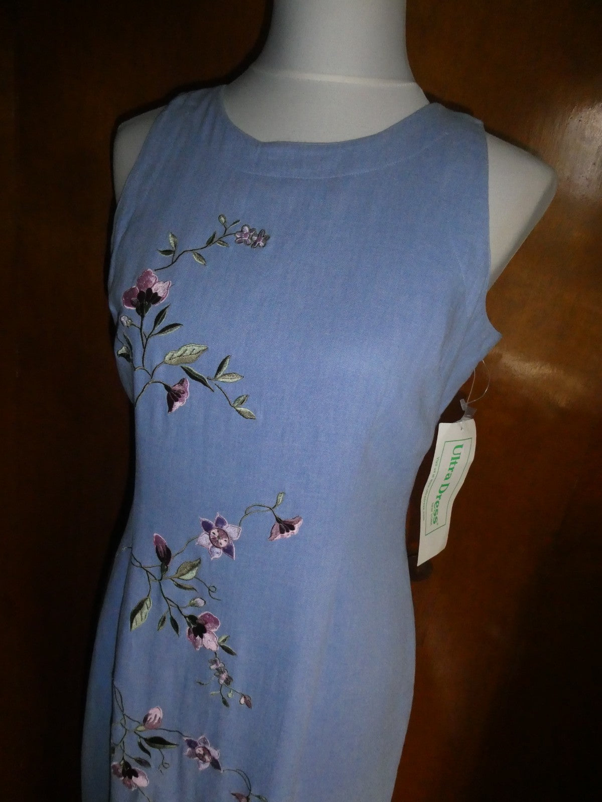 Ultra Dress New York  Lilac Linen Blend Embroidered Floral Maxi Dress Lined 10