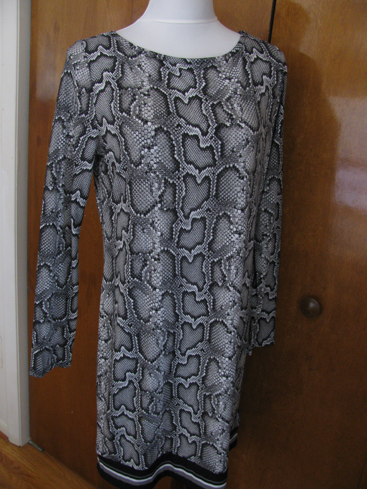 Michael Kors women’s snake print boat neck jersey shift long sleeves dress